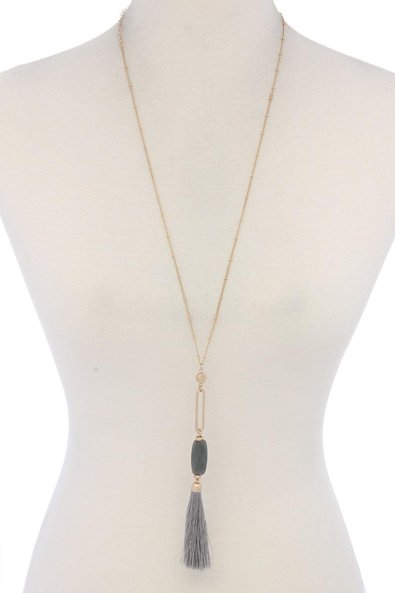 Cut Out Long Oval Bead Tassel Pendant Necklace