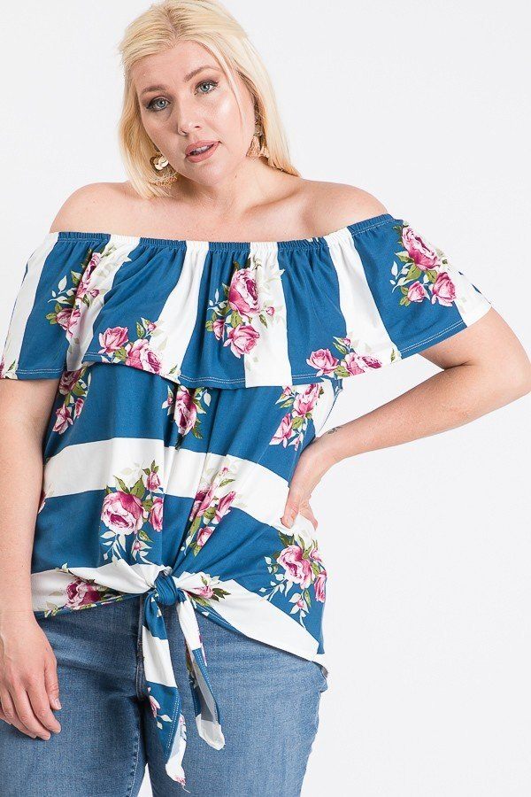 Off Shoulder Ruffled Front Tie Top