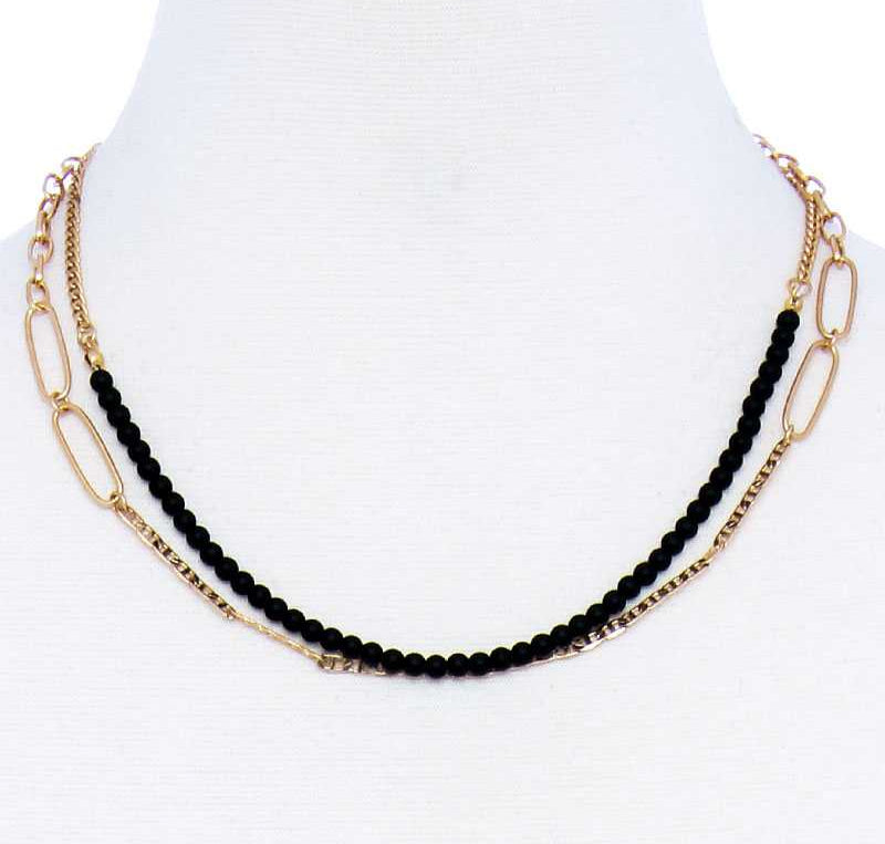 Double Layer Beaded And Chain Necklace