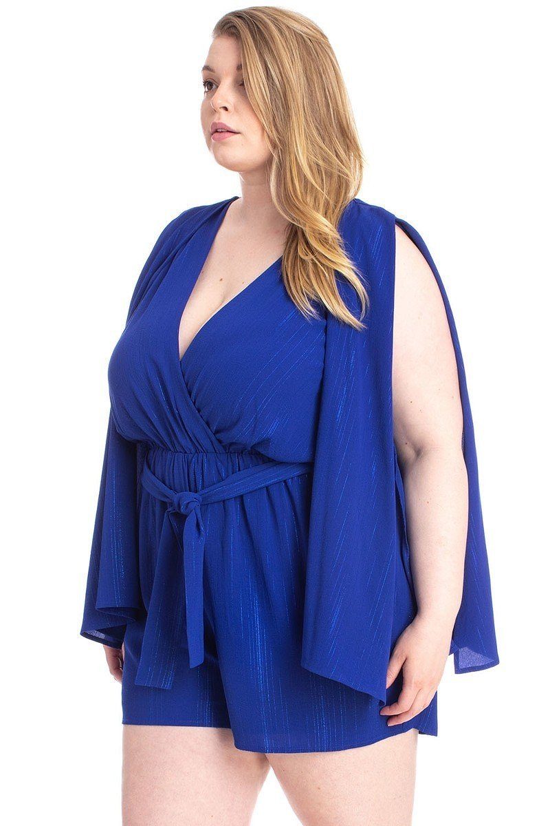 Shimmer Fabric Draped Open Sleeve Romper