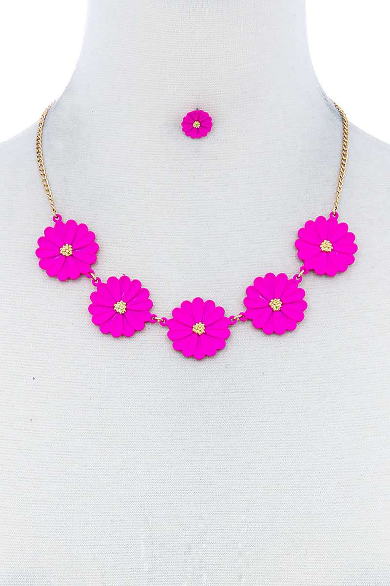 Fashion Cute Multi Tender Flower Necklace And Earring Set