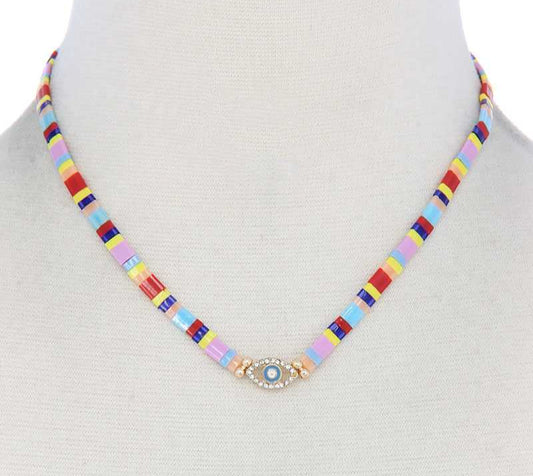 Evil Eye Charm Color Block Necklace