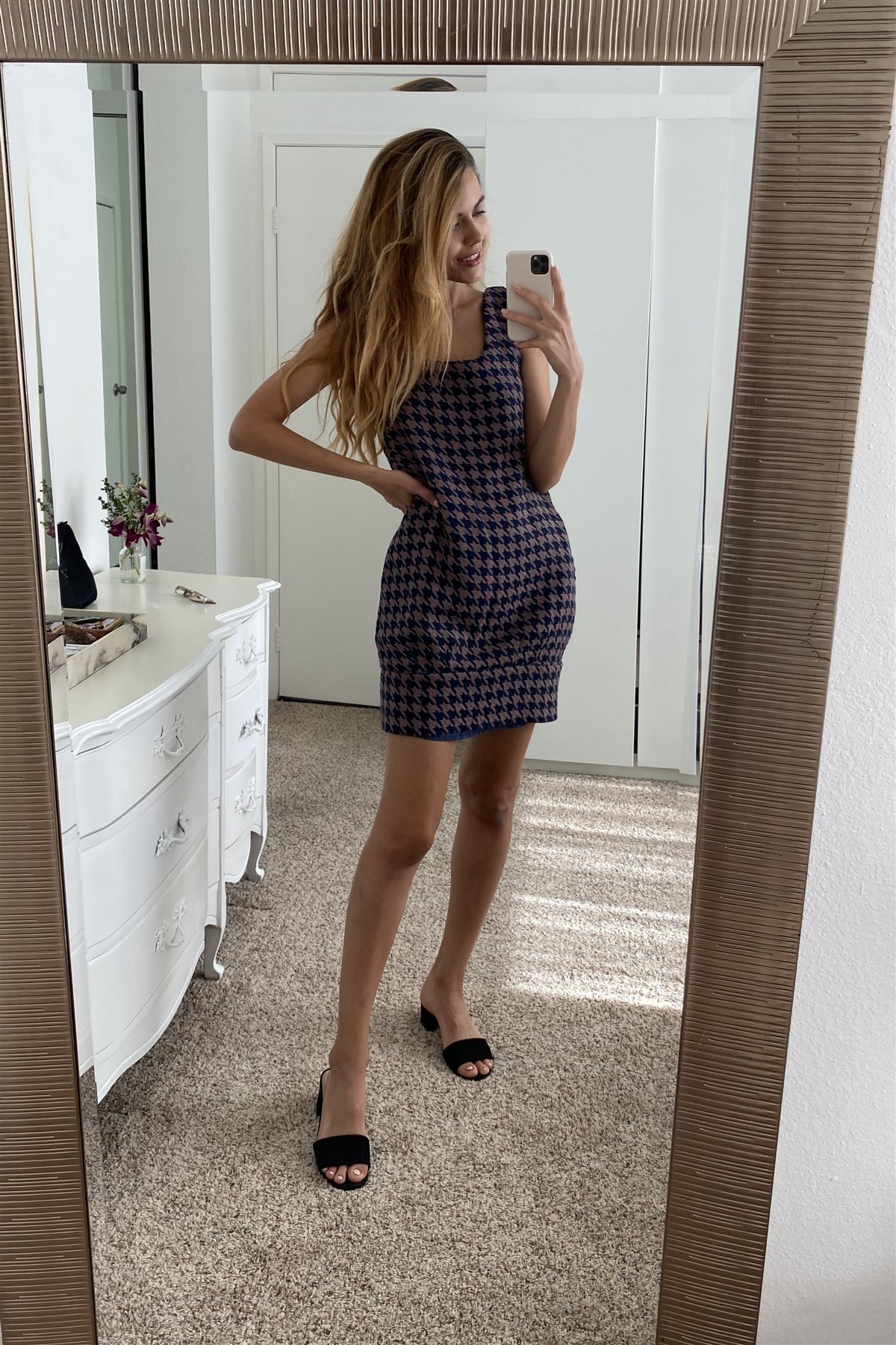 Multi Houndstooth Pattern Sleeveless Mini Dress