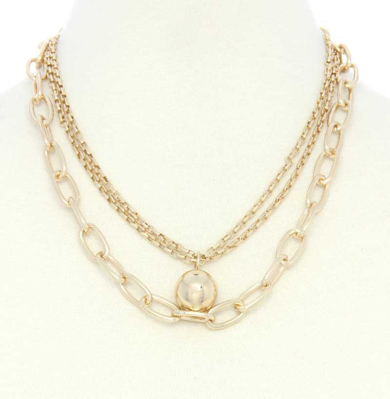 Metal Ball Oval Link Layered Necklace