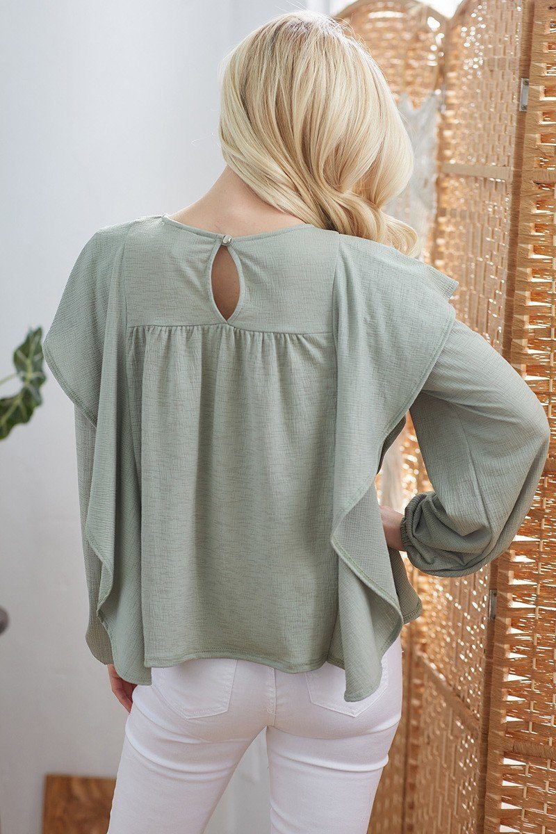 Draped Ruffle Longsleeve Top