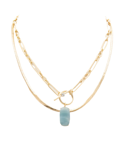 Oval Stone Toggle Clasp Layered Necklace