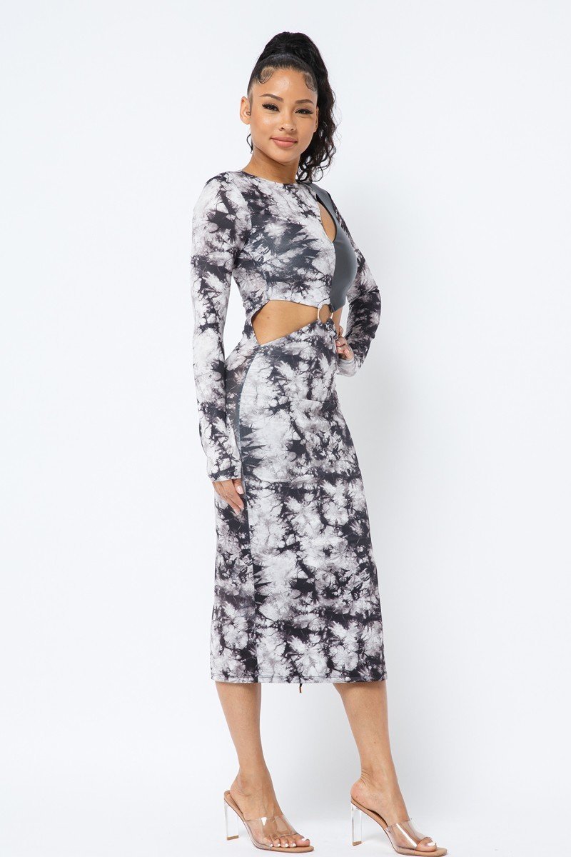 Tie Dye Long Sleeve Midi Dress