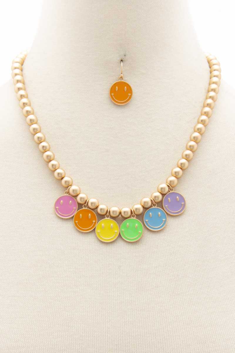 Colorful Happy Face Ball Bead Necklace