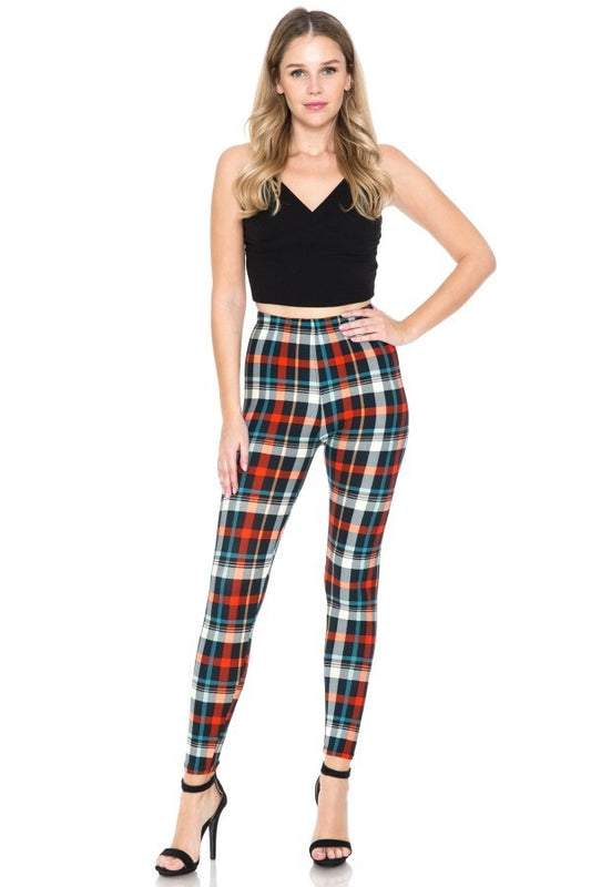 Multi Printed, High Waisted, Leggings With An Elasticized Waist Band