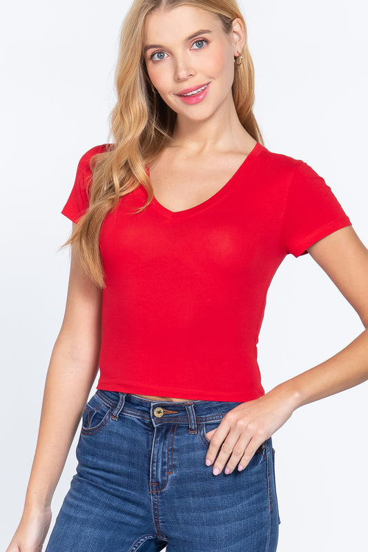 Short Sleeve V-neck Crop Top