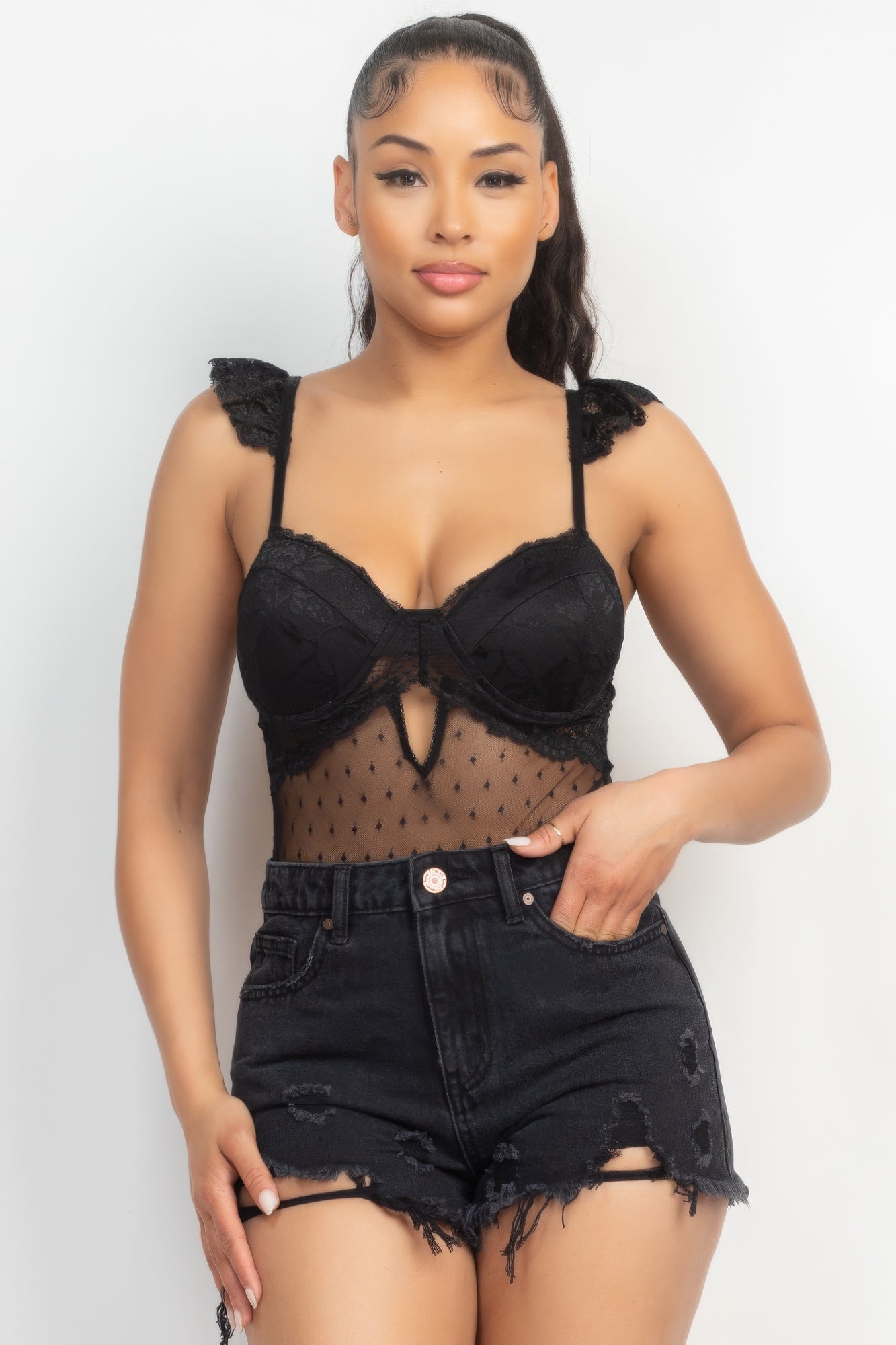 Sweetheart Cut-out Cami Ruffled Bodysuit