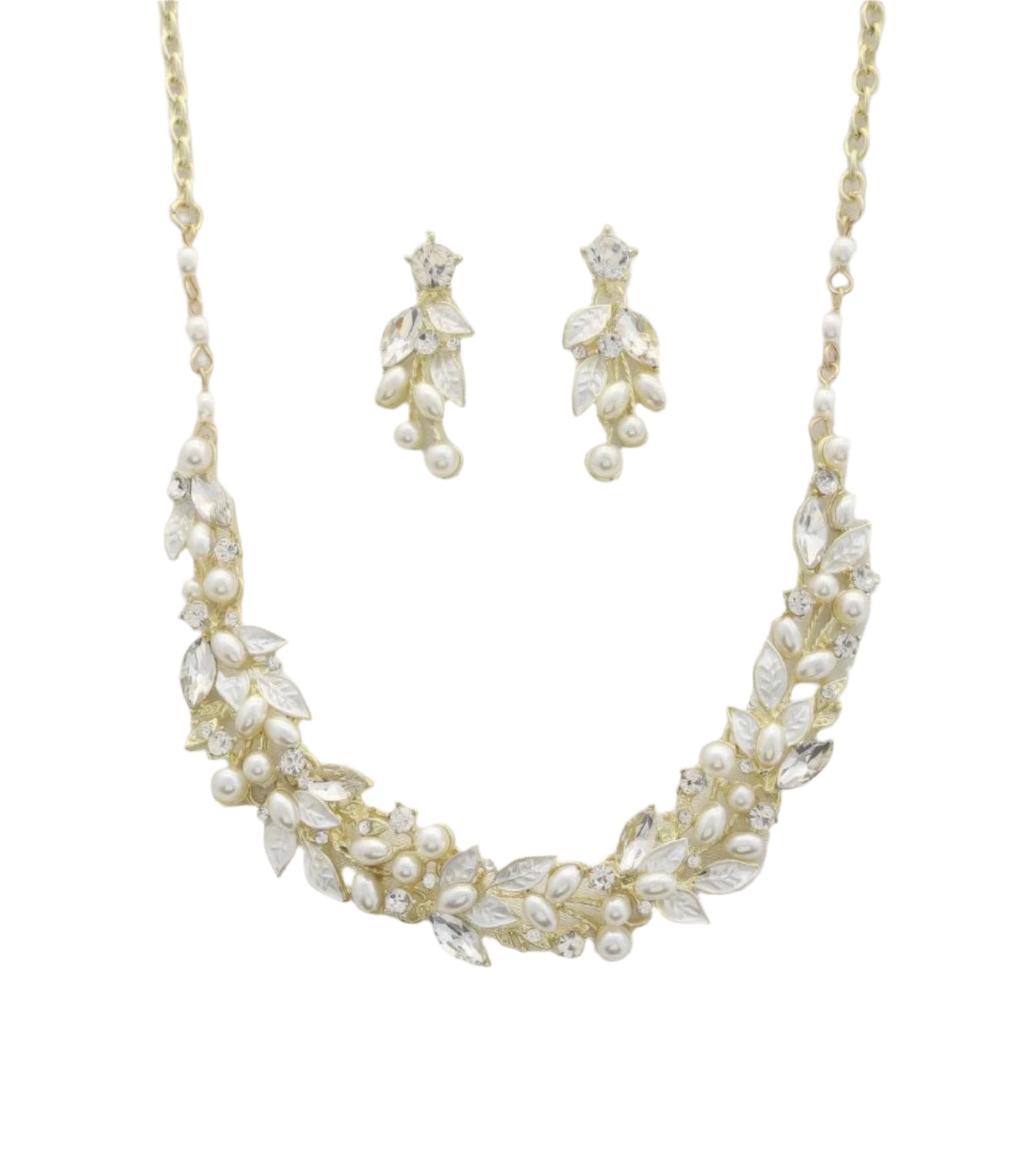 Leaf Pattern Pearl Crystal Necklace