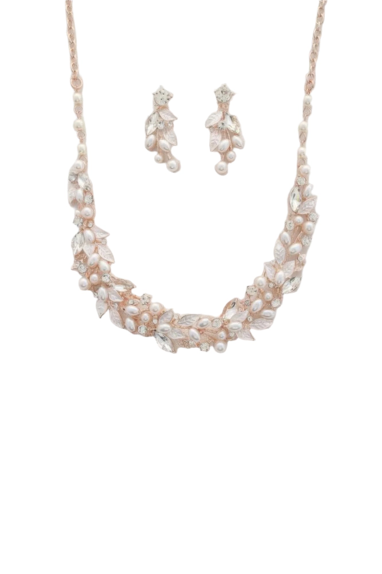 Leaf Pattern Pearl Crystal Necklace