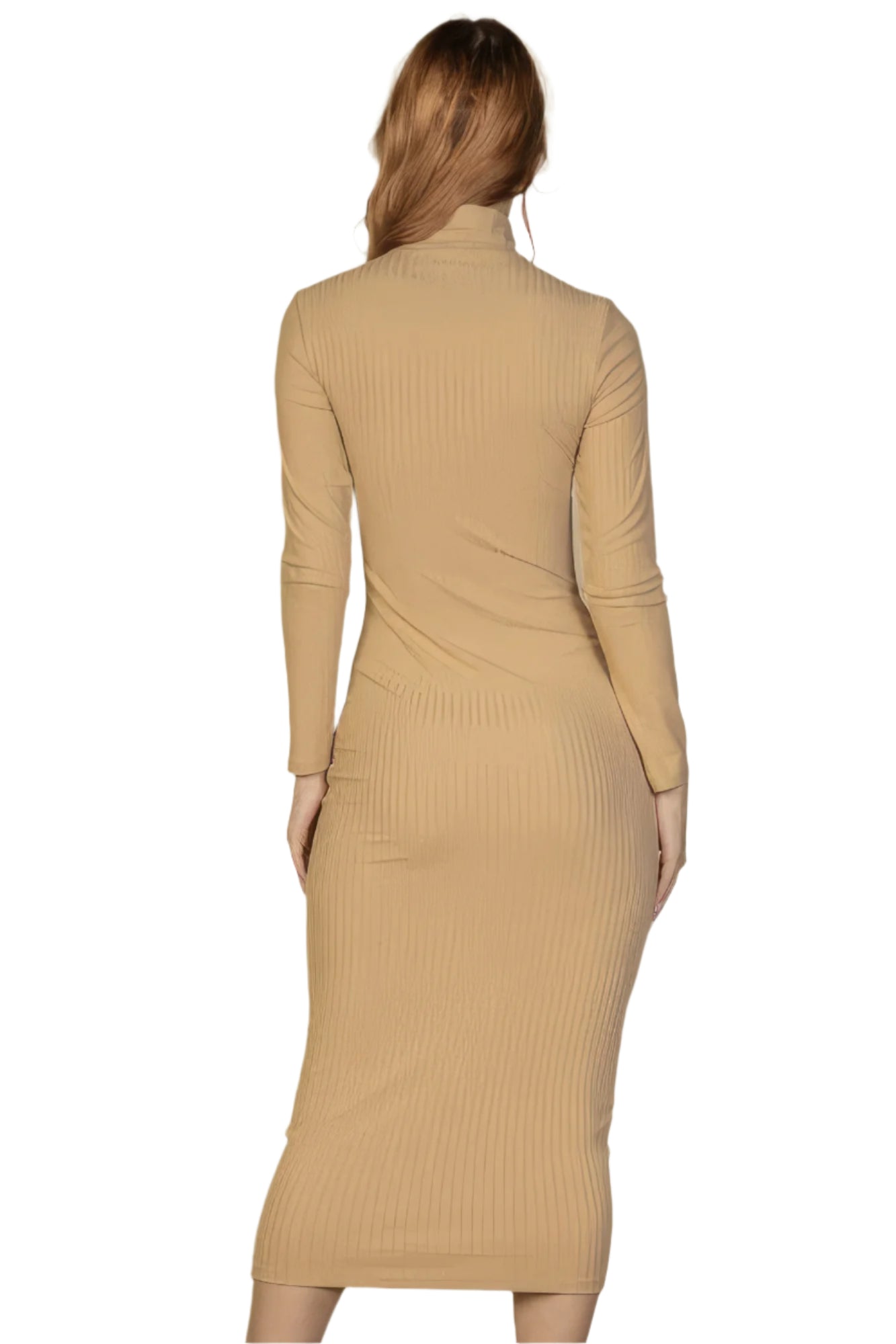 Ribbed Mock Neck Long Sleeve Bodycon Midi Dress