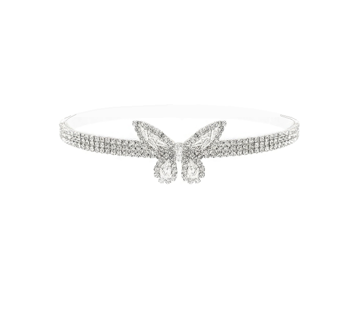 Cubic Zirconia Butterfly Charm Choker Necklace