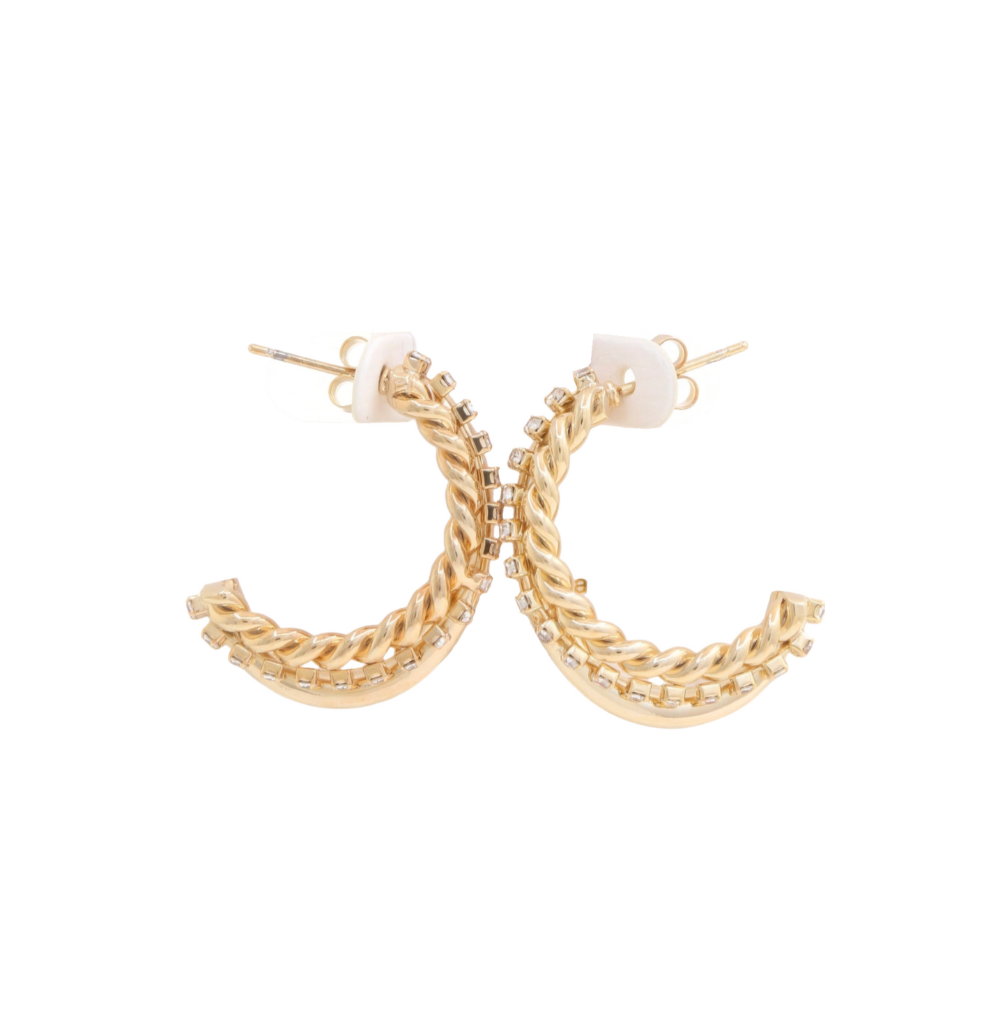 Rope Rhinestone Open Hoop Gold Dipped Earring